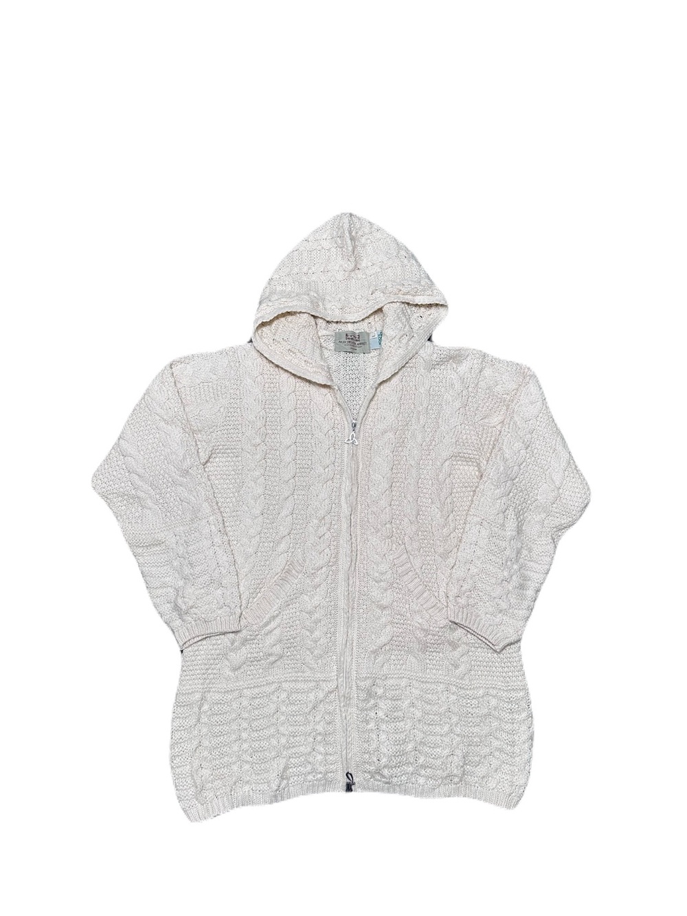 Aran Sweater Market Merino Wool Cable Knit Cardigan Size Large Full Zip Cream